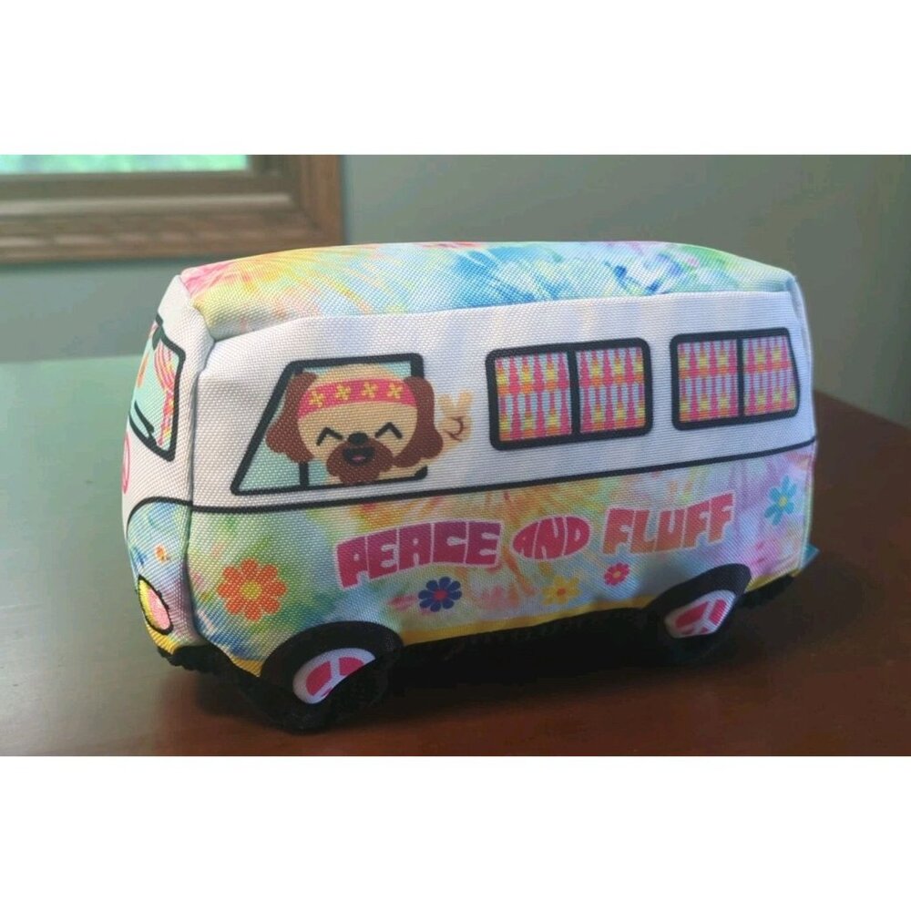 Bark Box Peace & Fluff Woofswaggin Hippie Bus Dog Toy M/L 20+lb Crinkle Squeaky
